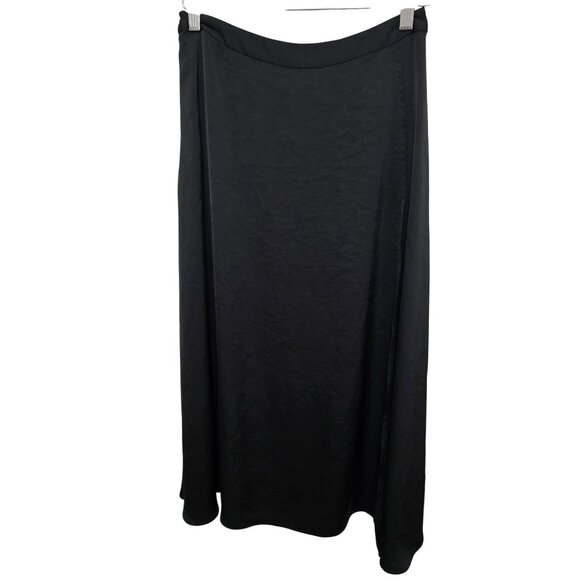 Lattelier Black Silky-smooth Flowy Midi Split On Side Skirt With Side Zipper Clo - Picture 1 of 9